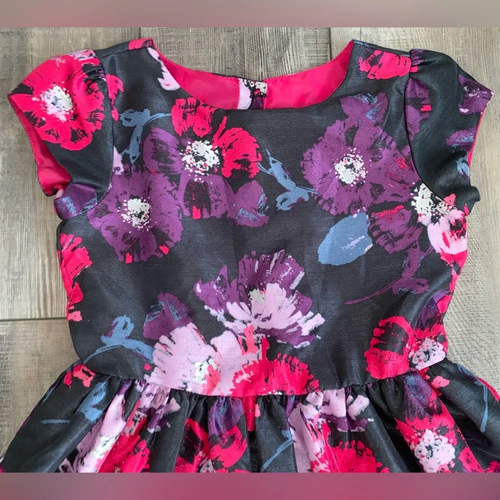 Gymboree Hot Pink Black Purple Lavender Floral Poppy Tulle Dress Girl’s Size 8